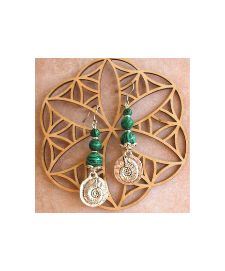 Boucles d'Oreilles Ammonite en Malachite