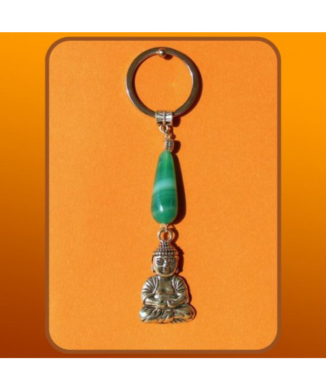 Porte-clefs Bouddha en Agate verte