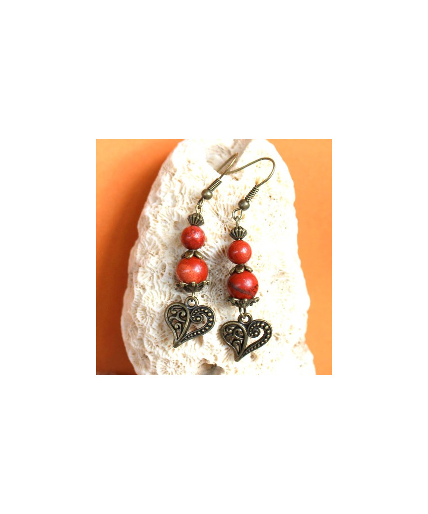 Boucles d'oreilles Cœurs en Jaspe rouge
