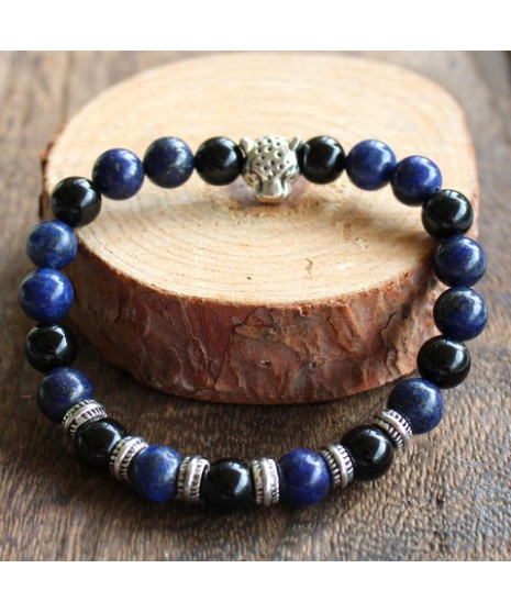 Bracelet en Lapis Lazuli et en Agate noire