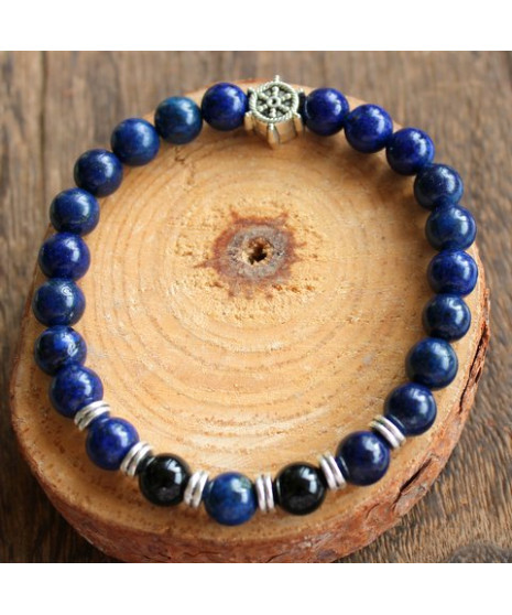 Bracelet en Lapis Lazuli et en Agate noire