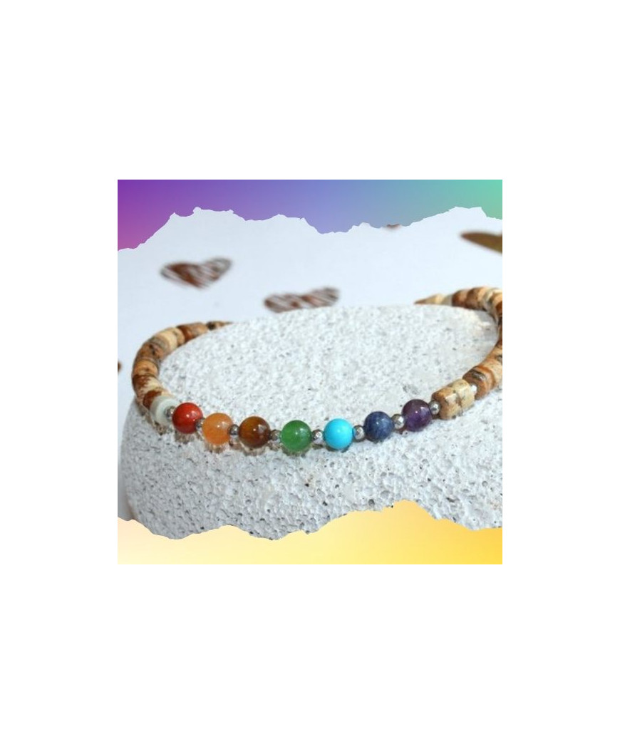Bracelet aux couleurs des 7 Chakras, Jaspe paysage