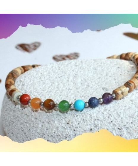 Bracelet aux couleurs des 7 Chakras, Jaspe paysage