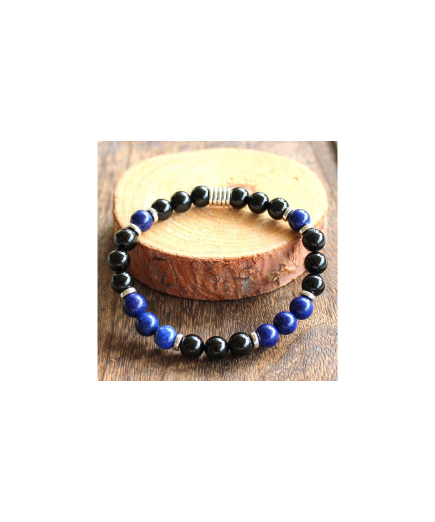 Bracelet en Lapis Lazuli et en Agate noire