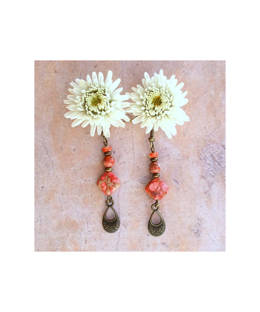 Boucles d'oreilles en Jaspe Sédiments d'Océan orange