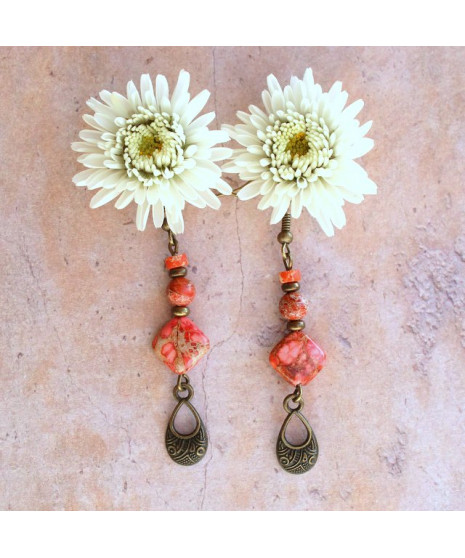 Boucles d'oreilles en Jaspe Sédiments d'Océan orange