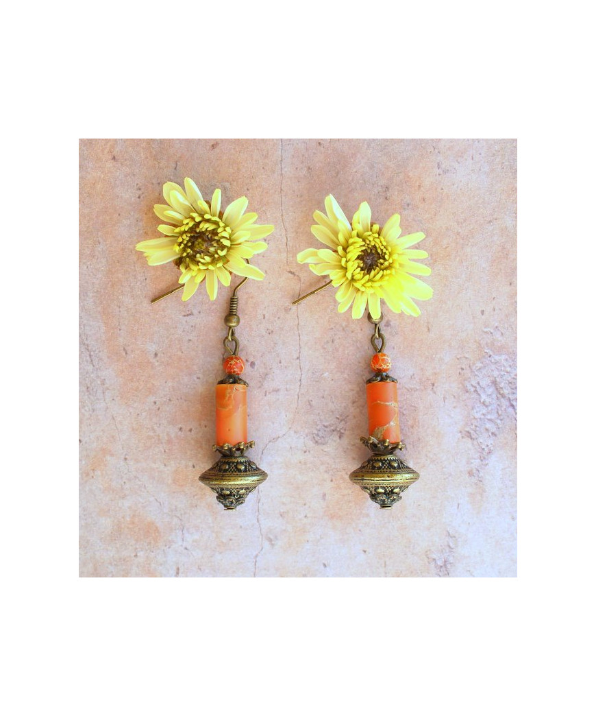 Boucles d'oreilles en Jaspe Sédiments d'Océan orange