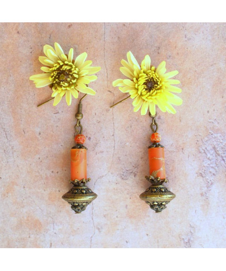 Boucles d'oreilles en Jaspe Sédiments d'Océan orange