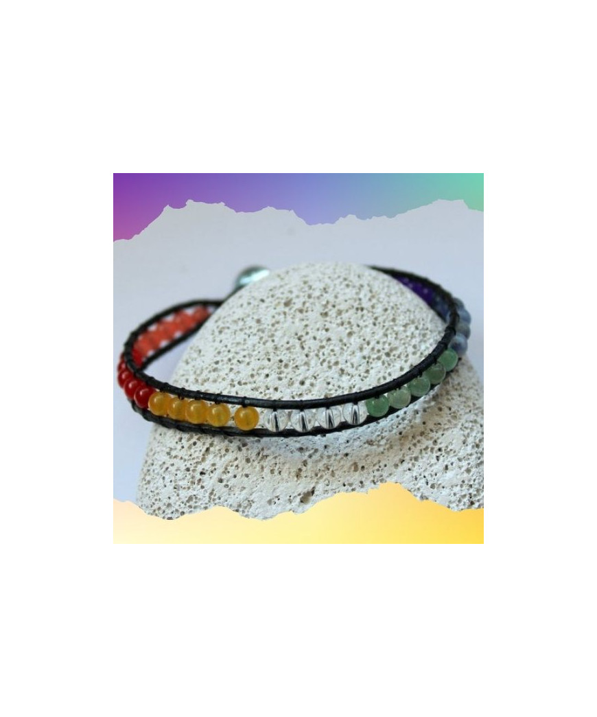 Bracelet  cuir Wrap aux couleurs des 7 Chakras