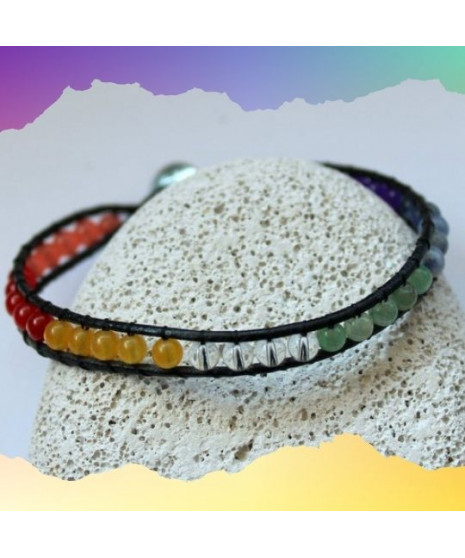 Bracelet  cuir Wrap aux couleurs des 7 Chakras