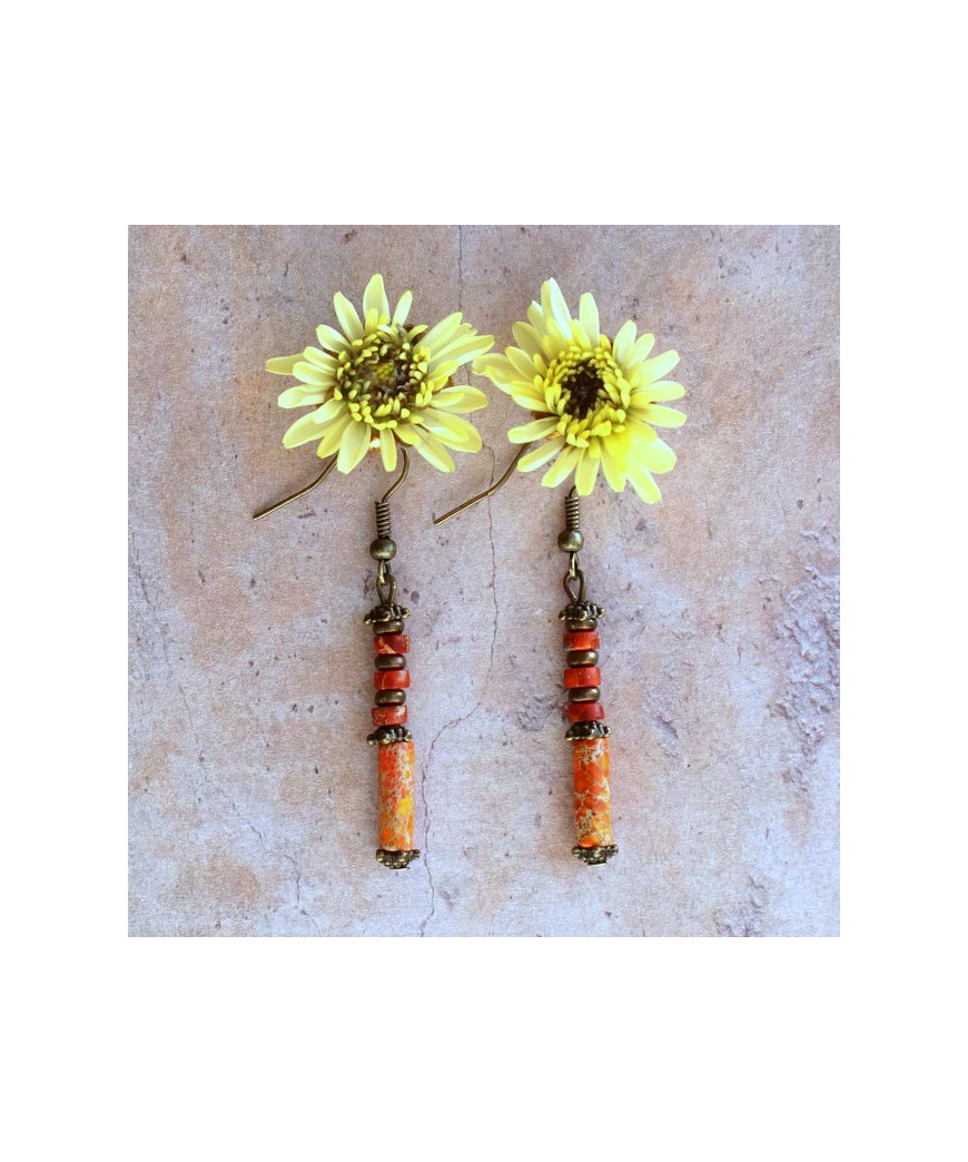 Boucles d'oreilles en Jaspe Sédiments d'Océan orange
