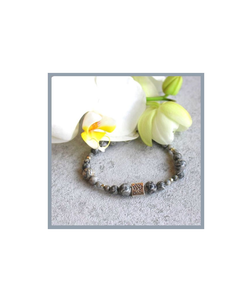 Bracelet Arbre de vie en Agate crazy grise