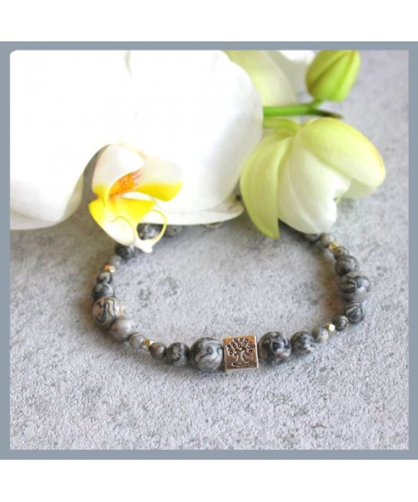 Bracelet Arbre de vie en Agate crazy grise