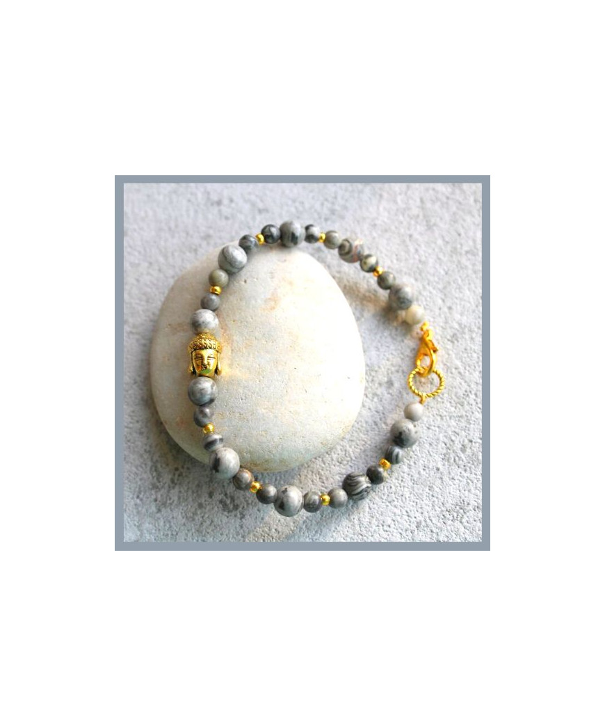 Bracelet Bouddha en Agate crazy grise