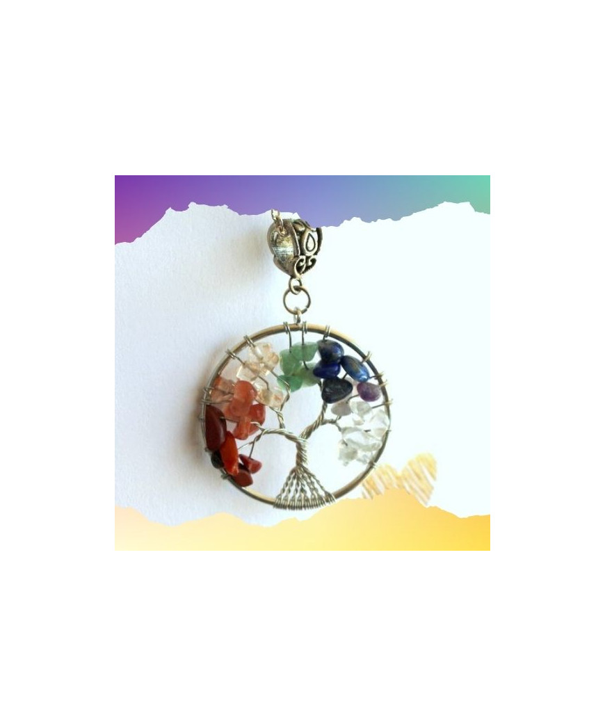 Pendentif Arbre de vie, aux couleurs des 7 Chakras