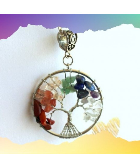 Pendentif Arbre de vie, aux couleurs des 7 Chakras