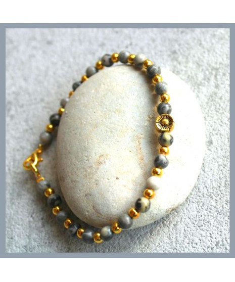 Bracelet Fleur en Agate crazy grise