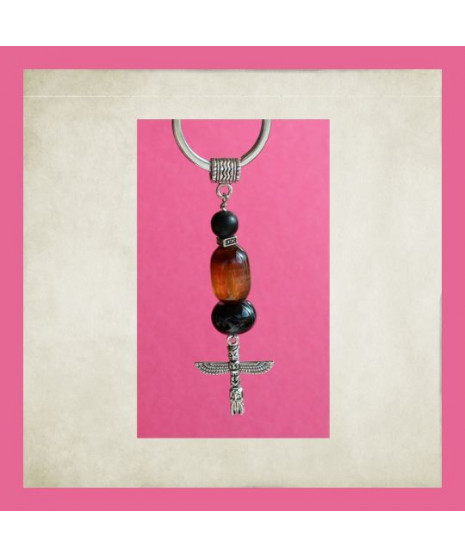 Porte-clefs Totem en Agate noire et marron
