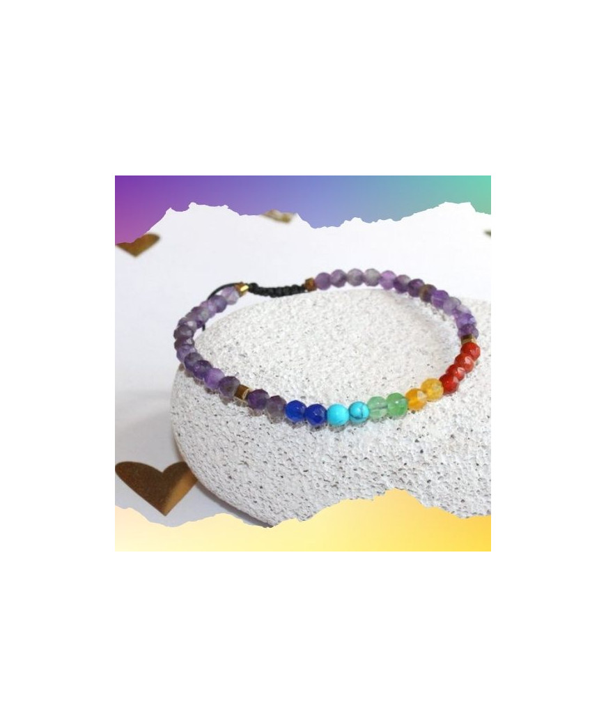 Bracelet aux couleurs des 7 Chakras, Améthyste