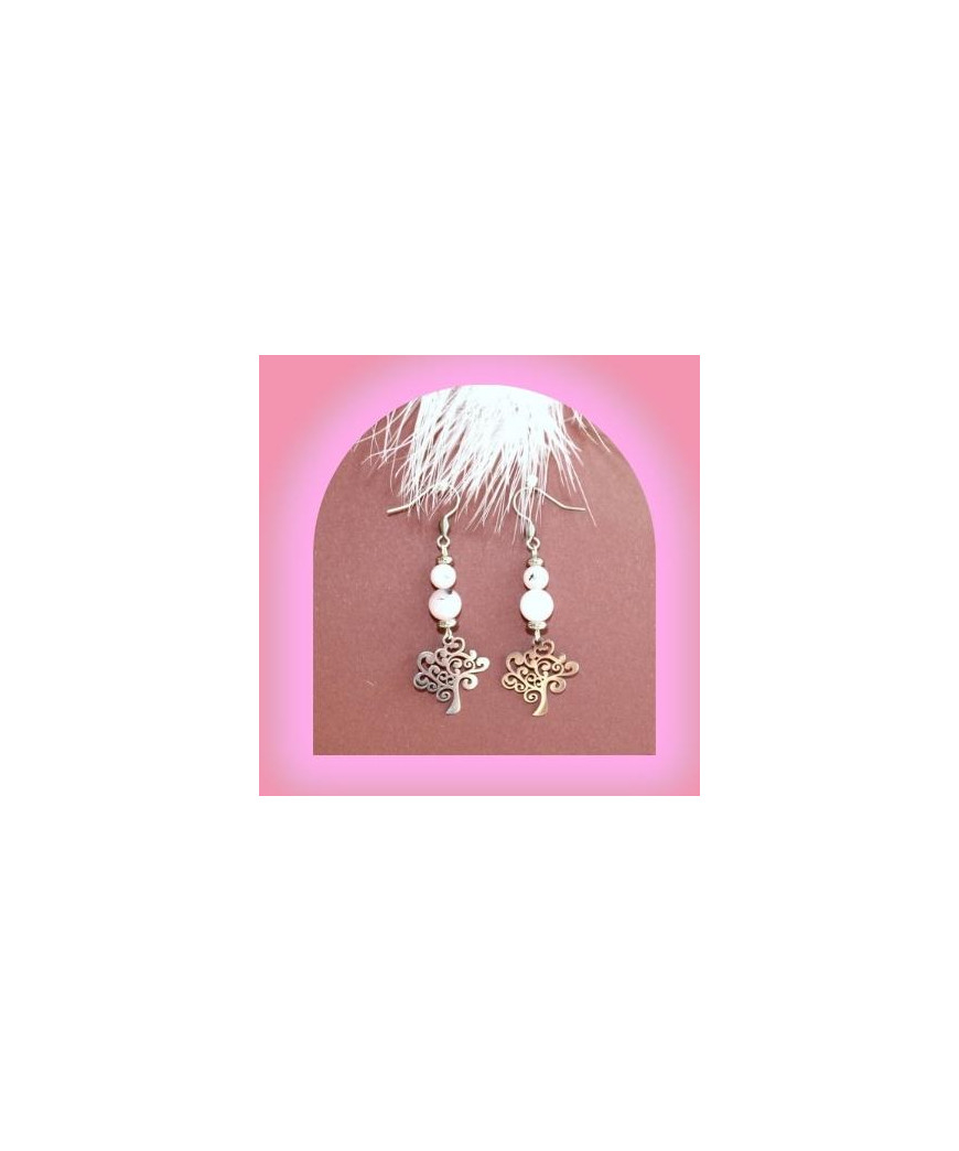 Boucles d'Oreilles Arbre de Vie en Opale rose