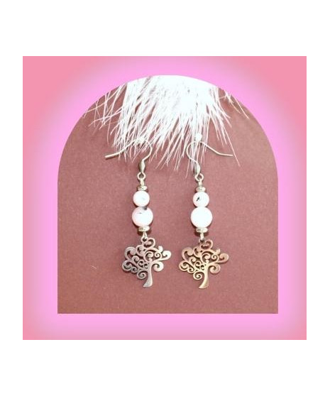 Boucles d'Oreilles Arbre de Vie en Opale rose