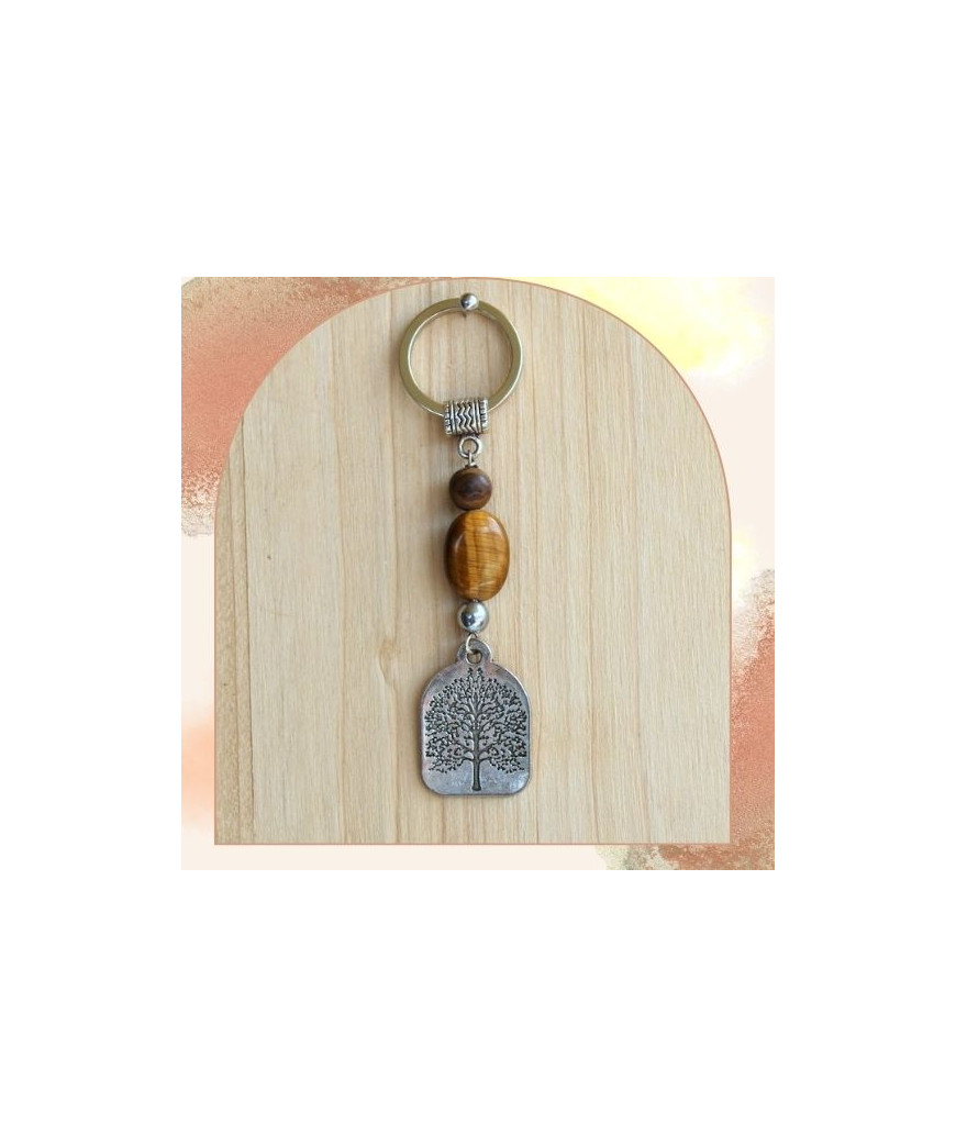 Porte-clefs Arbre de vie en Œil de tigre