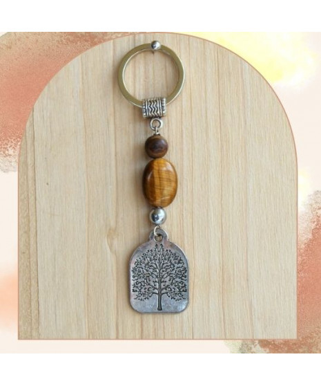 Porte-clefs Arbre de vie en Œil de tigre