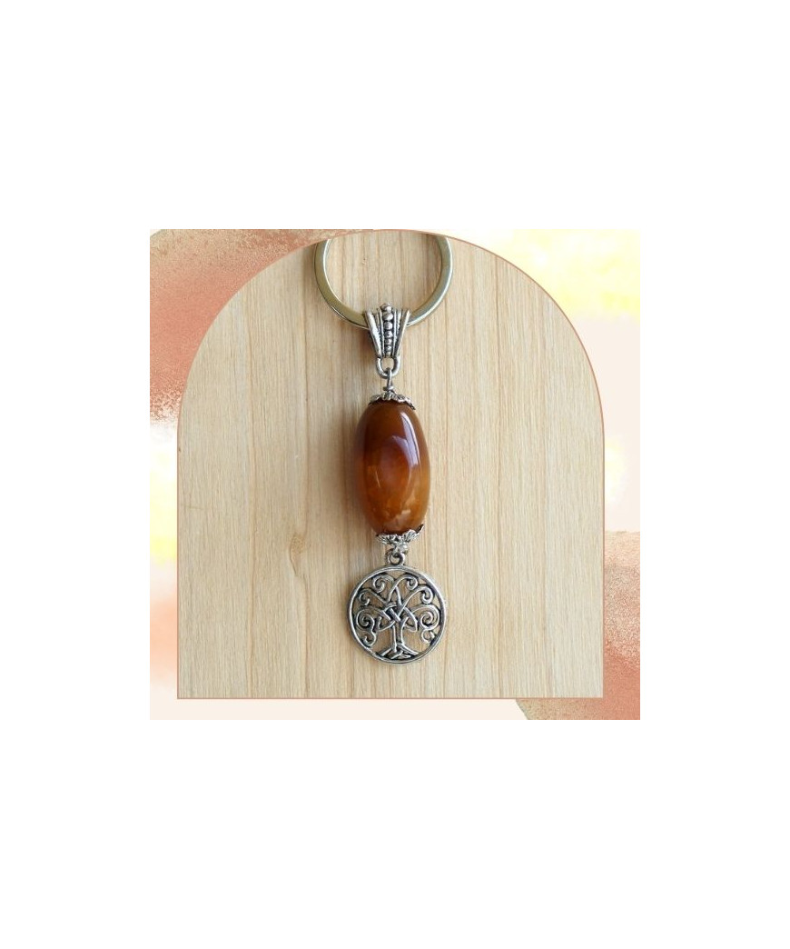 Porte-clefs Arbre de vie en Agate marron