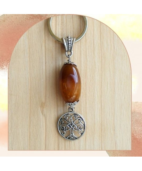 Porte-clefs Arbre de vie en Agate marron