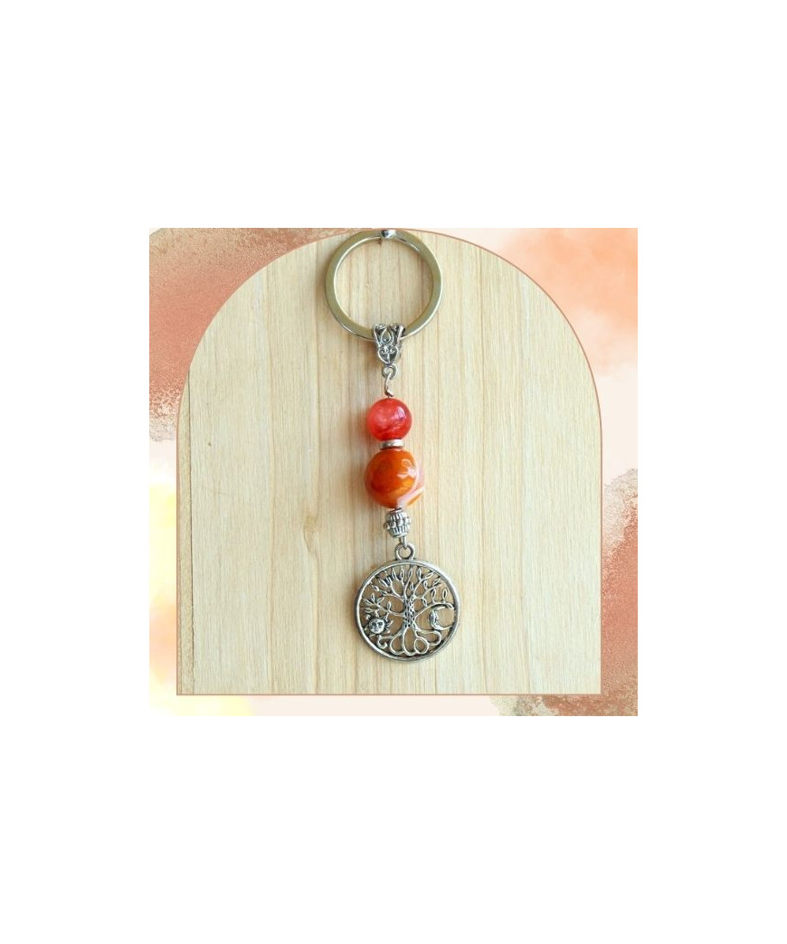 Porte-clefs Arbre de vie en Agate orange