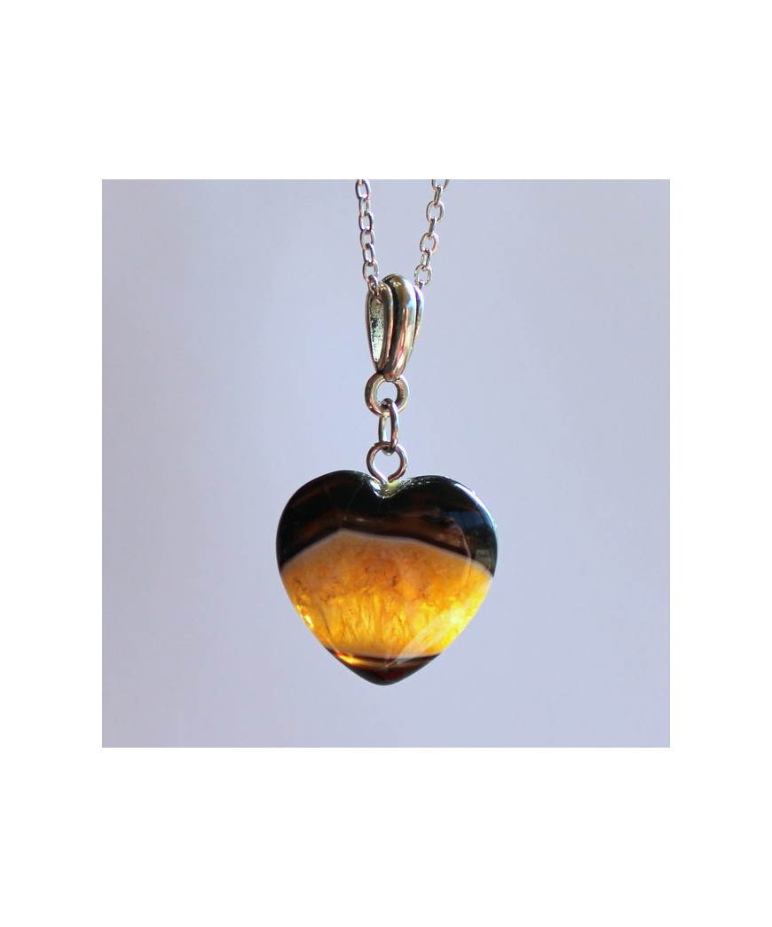 Pendentif Cœur en Agate noire et jaune