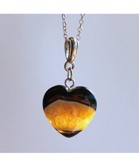 Pendentif Cœur en Agate noire et jaune