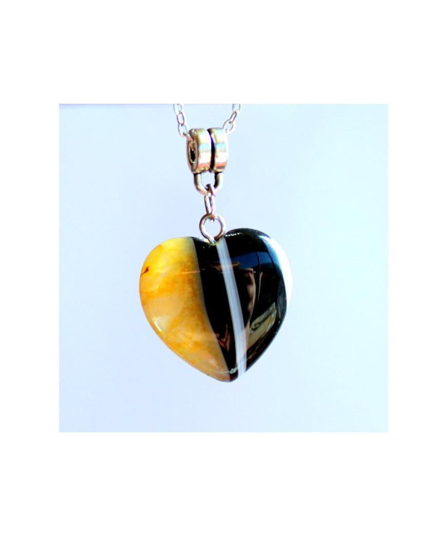 Pendentif Cœur en Agate noire et jaune