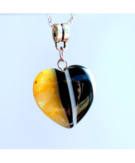 Pendentif Cœur en Agate noire et jaune