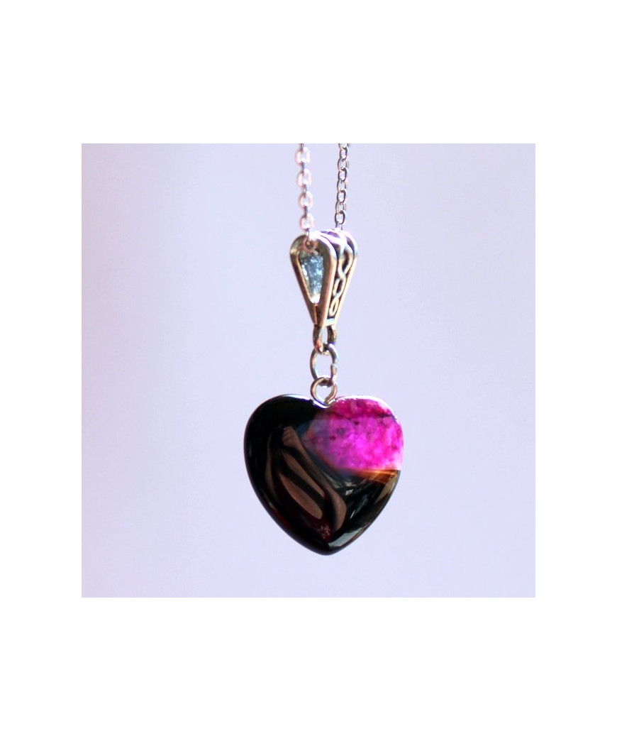 Pendentif Cœur en Agate noire et rose