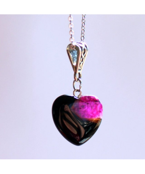 Pendentif Cœur en Agate noire et rose