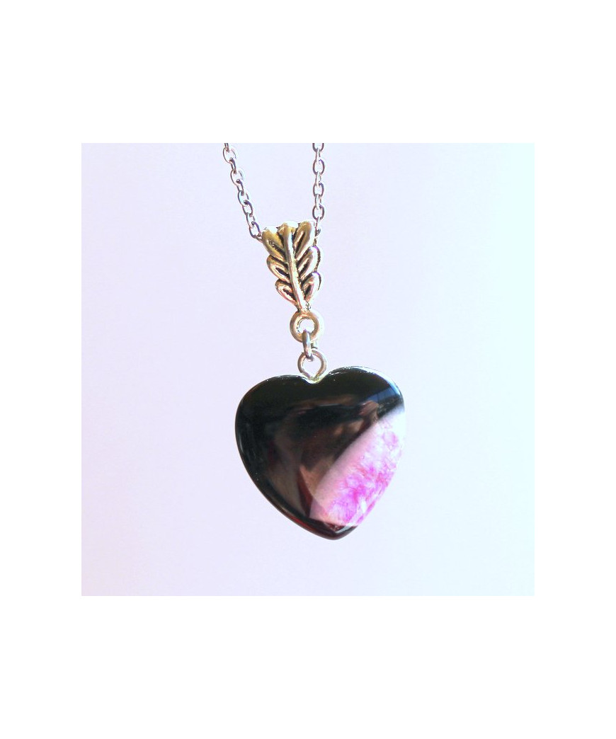 Pendentif Cœur en Agate noire et rose
