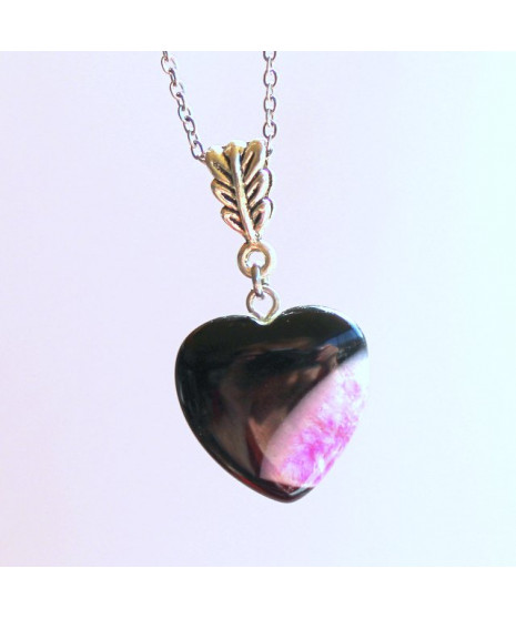Pendentif Cœur en Agate noire et rose