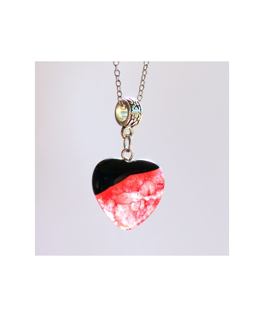Pendentif Cœur en Agate noire et rouge