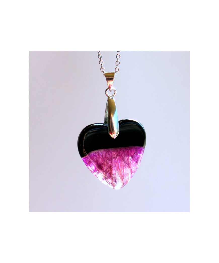 Pendentif Cœur en Agate noire et violet