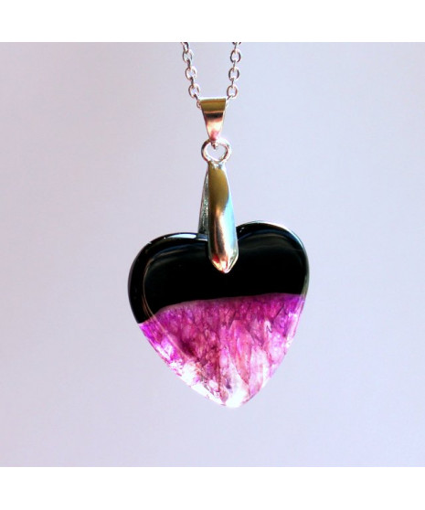 Pendentif Cœur en Agate noire et violet