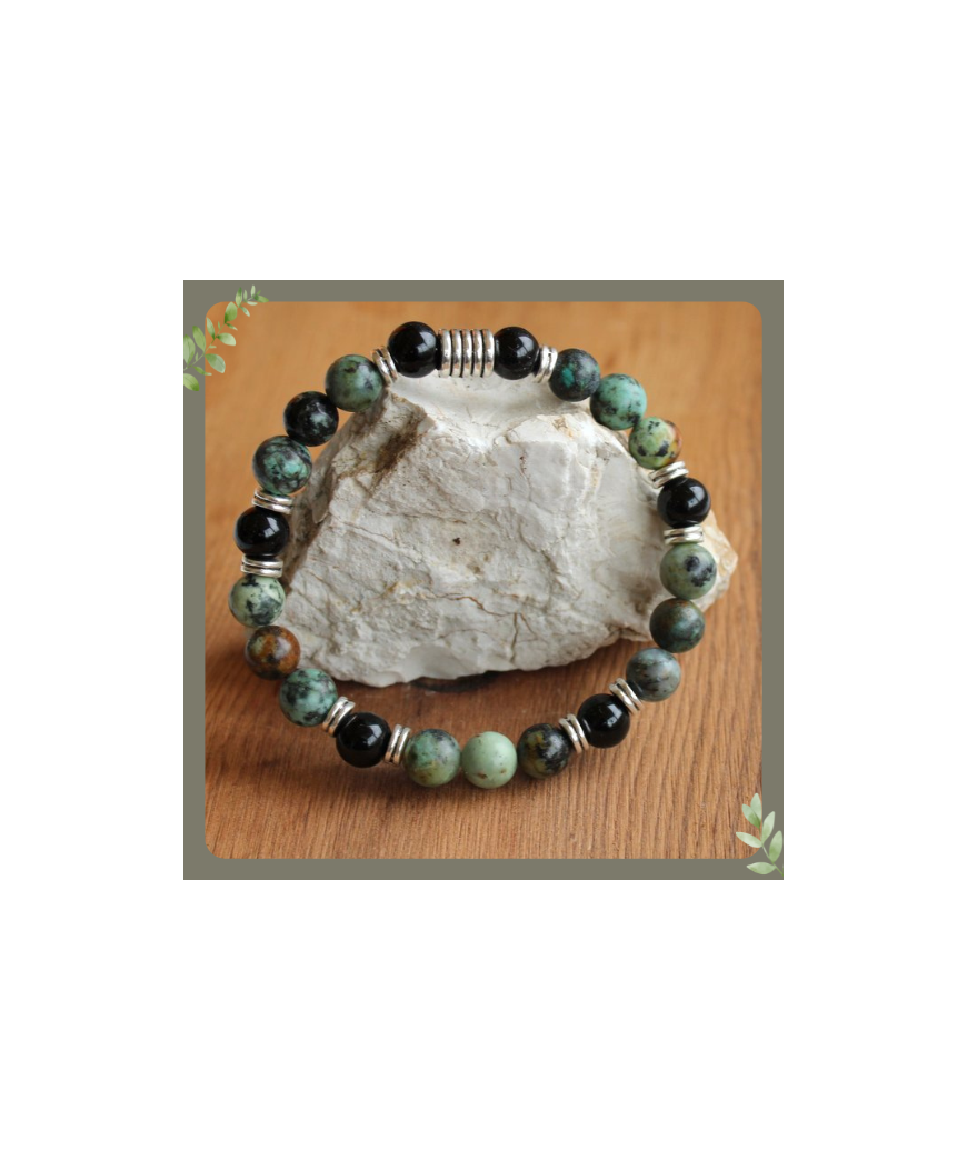 Bracelet Agate noire et Turquoise africaine