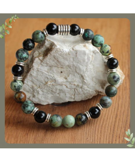Bracelet Agate noire et Turquoise africaine