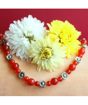 Bracelet Fleurs en Agate rouge