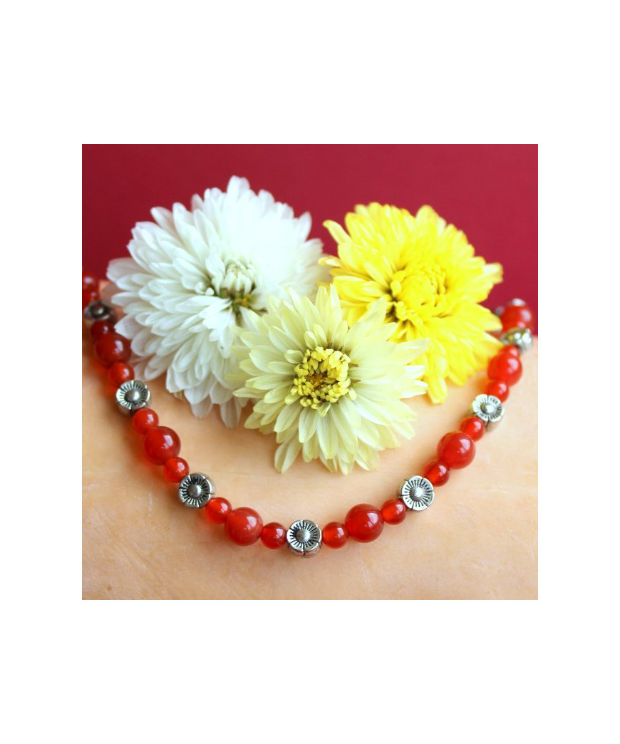 Bracelet Fleurs en Agate rouge