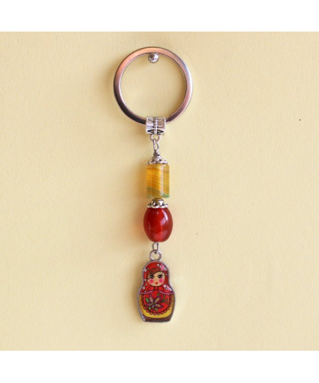Porte-clefs Babouchka en Agate rouge et jaune