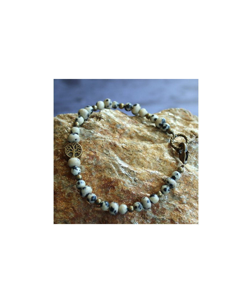 Bracelet Arbre de Vie en Jaspe dalmatien