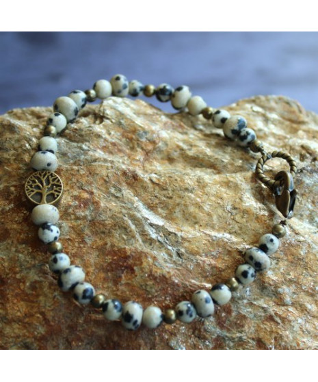 Bracelet Arbre de Vie en Jaspe dalmatien