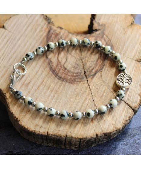 Bracelet Arbre de Vie en Jaspe dalmatien
