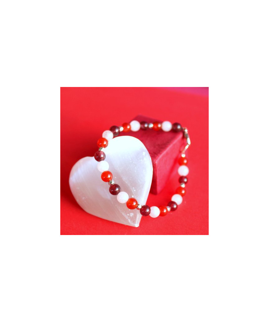 Bracelet Quartz rose, Cornaline et Grenat
